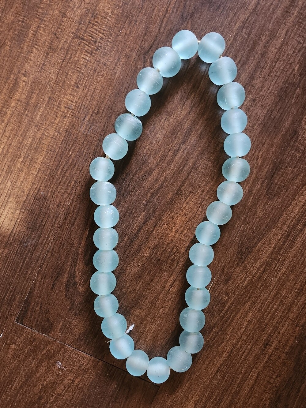 Sea Glass Frosted String Of Beads Aqua Hue
